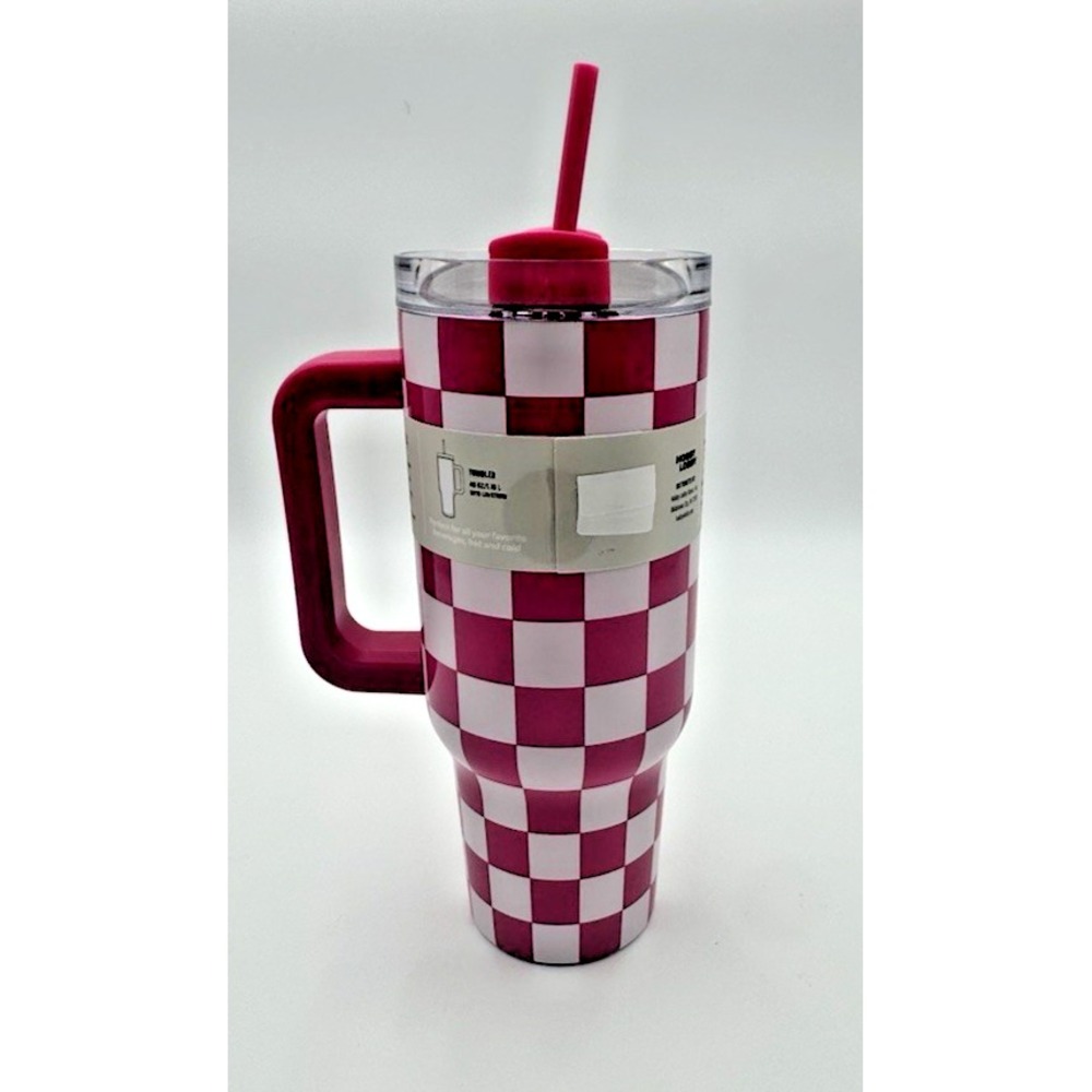 Stainless Steel 40oz Quencher H2.0 FlowState Tumbler Fuchsia Checker Pink NEW - Picture 3 of 7